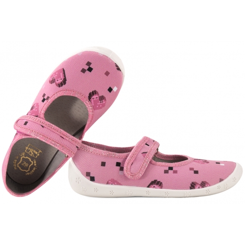 RAWEKS DOROTKA D52 BALERINKI TEKSTYLNE DZIEWCZĘCE DOMOWE KAPCIE skóra wkładka