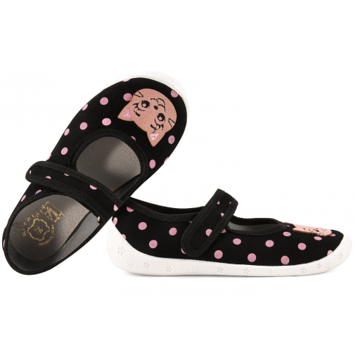 RAWEKS DOROTKA D47 BALERINKI TEKSTYLNE DZIEWCZĘCE DOMOWE KAPCIE skóra wkładka