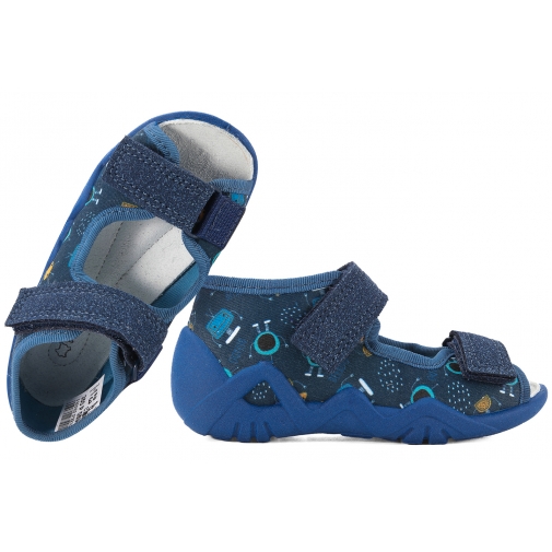 BEFADO 350P059 SANDAŁKI CHŁOPIĘCE TEKSTYLNE DOMOWE KAPCIE PAPCIE WKŁ.SKÓRA