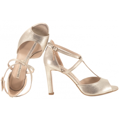 BRAVO MODA 1858 SANDAŁY DAMSKIE SZPILKI SKÓRZANE złoto grid