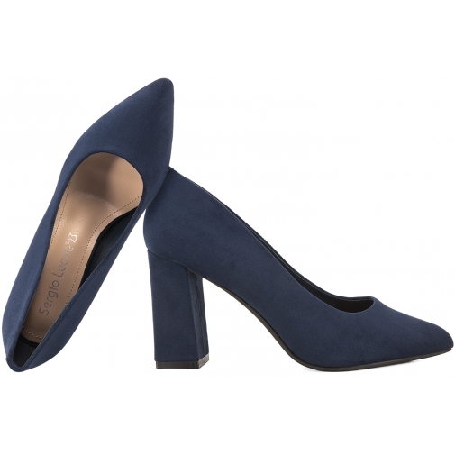 SERGIO LEONE PB216 CZÓŁENKA DAMSKIE PÓŁBUTY NA OBCASIE EKO ZAMSZ granatowe