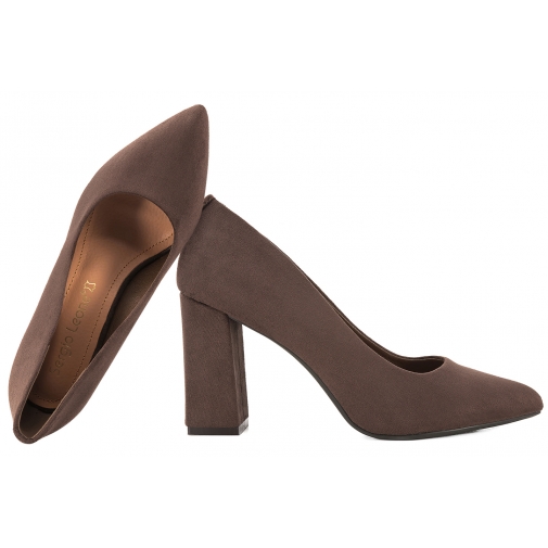 SERGIO LEONE PB216 CZÓŁENKA DAMSKIE PÓŁBUTY NA OBCASIE EKO ZAMSZ czekoladowe