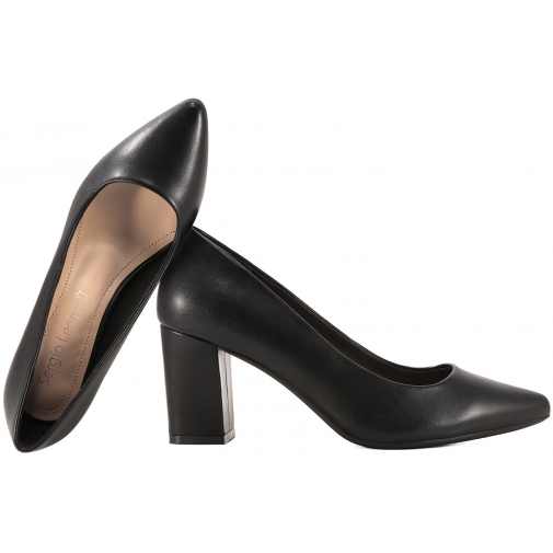 SERGIO LEONE PB414 CZÓŁENKA DAMSKIE PÓŁBUTY NA OBCASIE EKO czarne