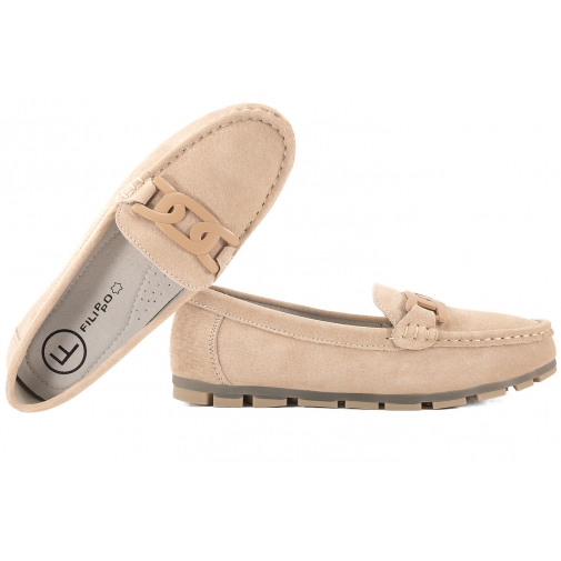FILIPPO DP3630 PÓŁBUTY DAMSKIE MOKASYNY ZAMSZOWE SKÓRA beżowe