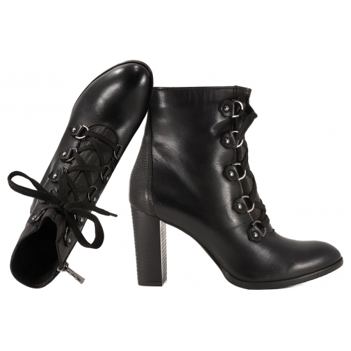 SIMEN 9845 KOZACZKI SKÓRZANE DAMSKIE BOTKI ZIMOWE OCIEPLANE NA OBCASIE czarne