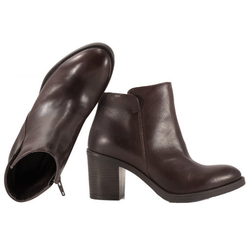 MARKO 875015 KOZACZKI SKÓRZANE DAMSKIE BOTKI OCIEPLANE NA OBCASIE brązowe