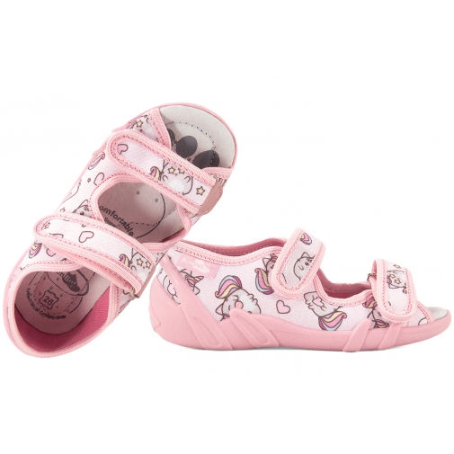 RENBUT 33-378 SANDAŁKI DOMOWE TEKSTYLNE DZIEWCZĘCE KAPCIE PAPCIE RZEPY