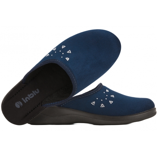 INBLU CU-9H TEKSTYLNE DOMOWE DAMSKIE KAPCIE PAPCIE KLAPKI PU granatowe