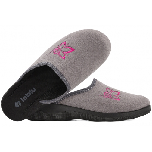 INBLU CU-2D TEKSTYLNE DOMOWE DAMSKIE KAPCIE PAPCIE KLAPKI PU szare