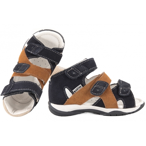 BARTEK 8440566 SANDAŁKI DZIECIĘCE SANDAŁY SKÓRZANE granat/brąz