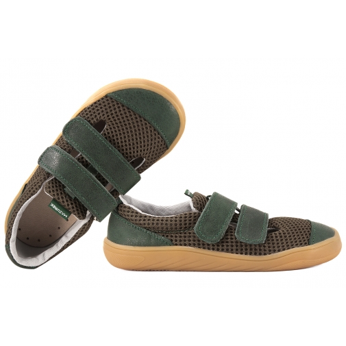 MAZUREK SLIPPER KHAKI BAREFOOT SKÓRZANO-TEKSTYLNE PÓŁBUTY KAPCIE