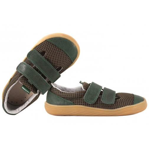 MAZUREK SLIPPER KHAKI BAREFOOT SKÓRZANO-TEKSTYLNE PÓŁBUTY KAPCIE