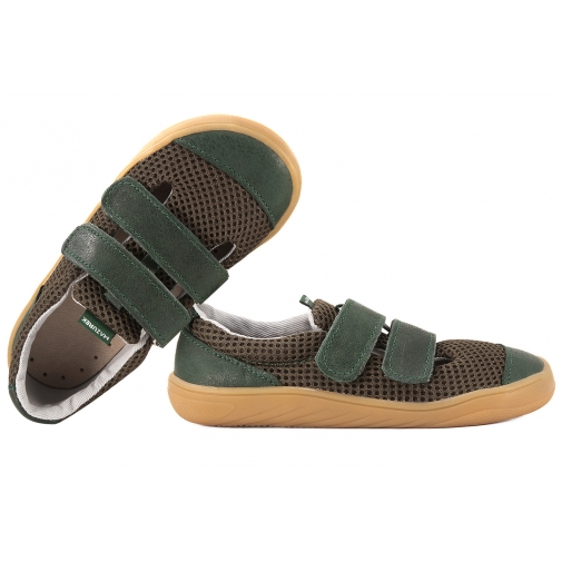 MAZUREK SLIPPER KHAKI BAREFOOT SKÓRZANO-TEKSTYLNE PÓŁBUTY KAPCIE