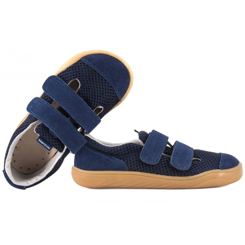 MAZUREK SLIPPER NAVY BAREFOOT SKÓRZANO-TEKSTYLNE PÓŁBUTY KAPCIE