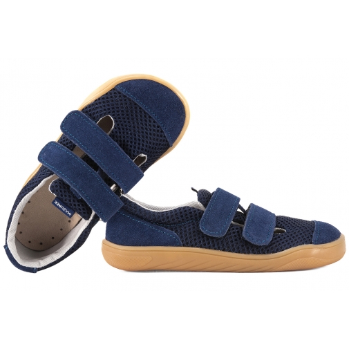 MAZUREK SLIPPER NAVY BAREFOOT SKÓRZANO-TEKSTYLNE PÓŁBUTY KAPCIE