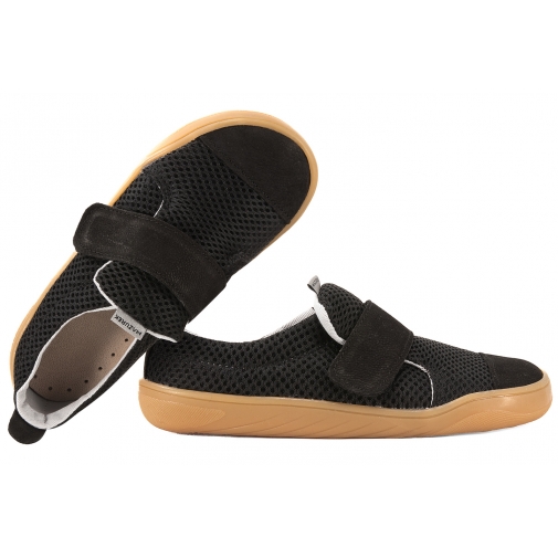 MAZUREK SOFTEX BLACK BAREFOOT SKÓRZANO-TEKSTYLNE PÓŁBUTY DZIECIĘCE KAPCIE czarne