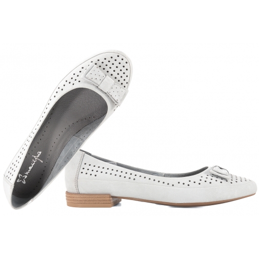 MACIEJKA 02946-03 SKÓRZANE BALERINKI DAMSKIE PÓŁBUTY BALERINY NUBUK popielate