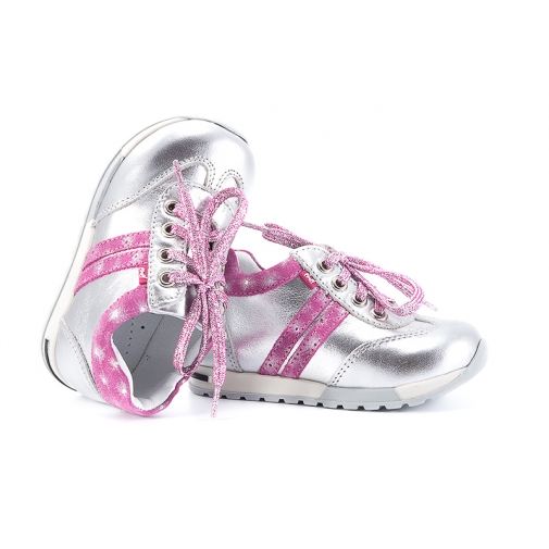 EMEL E2594-7 SKÓRZANE PÓŁBUTY SPORTOWE DZIEWCZĘCE srebrne