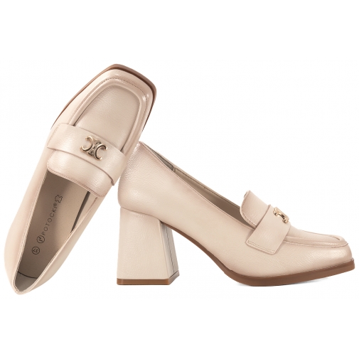 POTOCKI 26-12553BG PÓŁBUTY NA OBCASIE MOKASYNY EKO SKÓRA beżowe