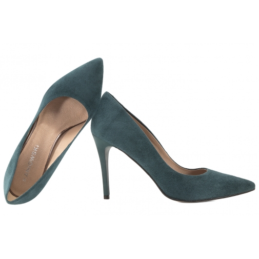 KANIOWSKI K-100/0190 CZÓŁENKA DAMSKIE SZPILKI SKÓRZANE ZAMSZOWE szmaragd