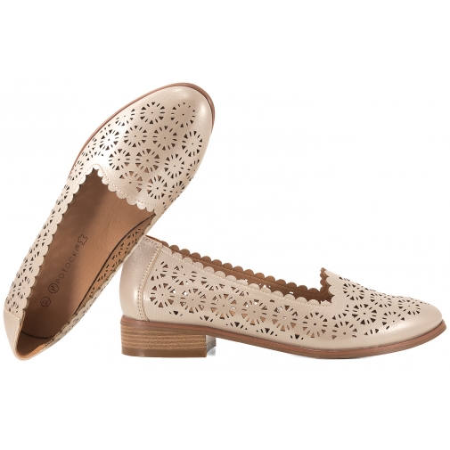 POTOCKI 26-12320 AŻUROWE PÓŁBUTY DAMSKIE LORDSY EKO złoty beż