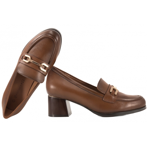 POTOCKI 26-12784 PÓŁBUTY NA OBCASIE MOKASYNY EKO SKÓRA brązowe