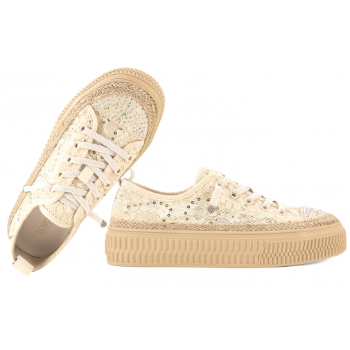 LORETTA VITALE W1911 PÓŁBUTY KORONKOWE DAMSKIE TENISÓWKI TEKSTYLNE beż