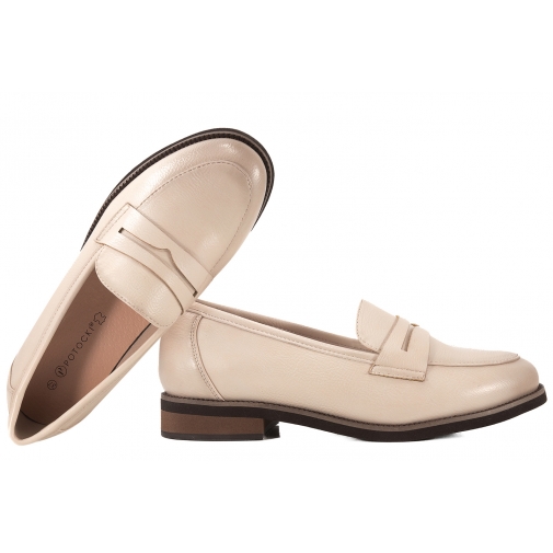 POTOCKI 25-19380 MOKASYNY DAMSKIE PÓŁBUTY LORDSY EKO beżowe