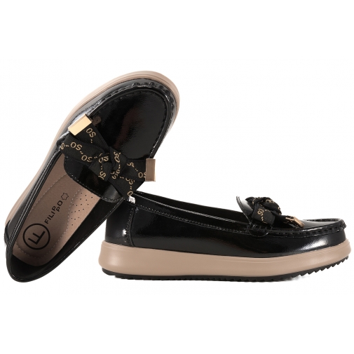 FILIPPO DP6457 PÓŁBUTY DAMSKIE MOKASYNY SKÓRZANE LAKIEROWANE czarne