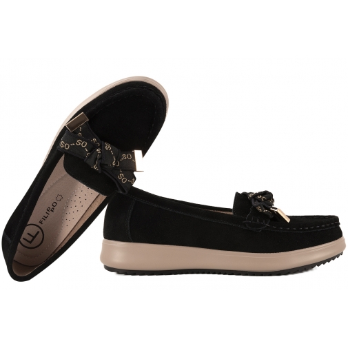 FILIPPO DP6457 PÓŁBUTY DAMSKIE MOKASYNY SKÓRZANE ZAMSZOWE czarne