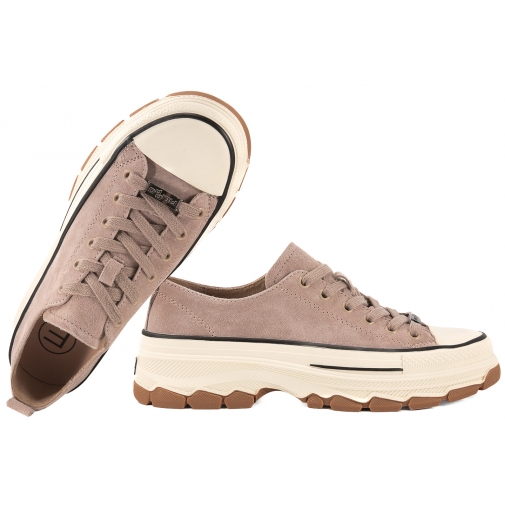 FILIPPO DP7501 PÓŁTRAMPKI TENISÓWKI SKÓRZANE TRAMPKI NA PLATFORMIE beż