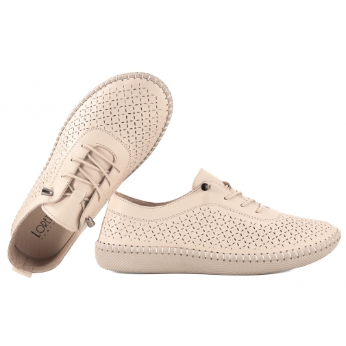 LORETTA VITALE I-02 PÓŁBUTY DAMSKIE TENISÓWKI SKÓRZANE AŻUROWE PU beżowe
