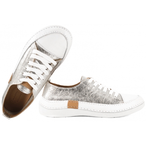 LORETTA VITALE 8260 PÓŁBUTY DAMSKIE TRAMPKI ZE SKÓRY SNEAKERSY srebrne