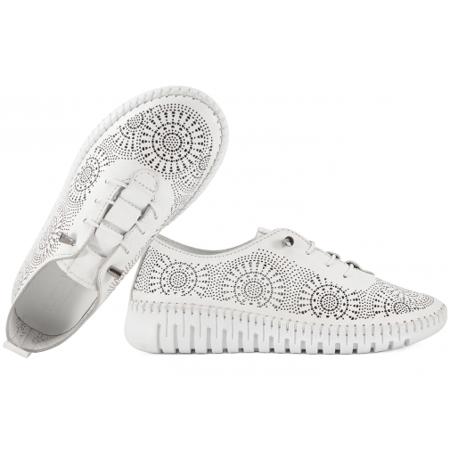 LORETTA VITALE E4001 AŻUROWE PÓŁBUTY DAMSKIE SKÓRZANE NA PLATFORMIE białe