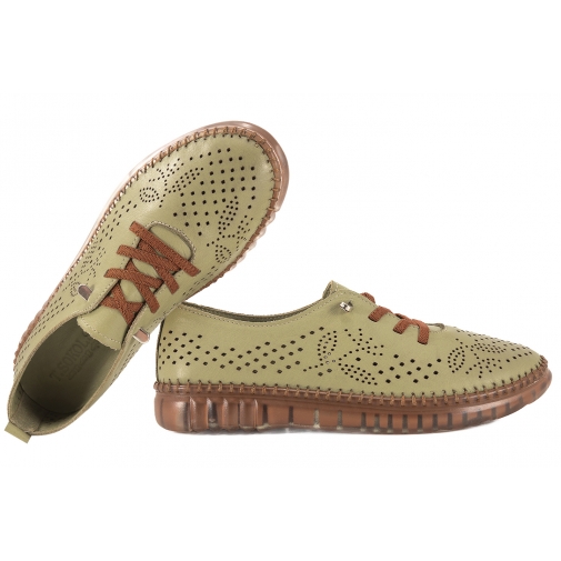 T.SOKOLSKI OG302 AŻUROWE PÓŁBUTY SKÓRZANE DAMSKIE avocado
