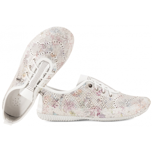 T.SOKOLSKI BOT 2101FL AŻUROWE PÓŁBUTY SKÓRZANE DAMSKIE białe kwiaty