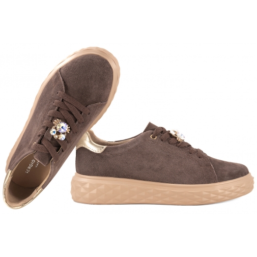 SERGIO LEONE SP-110 PÓŁBUTY ZAMSZOWE SNEAKERSY SKÓRZANE NA PLATFORMIE