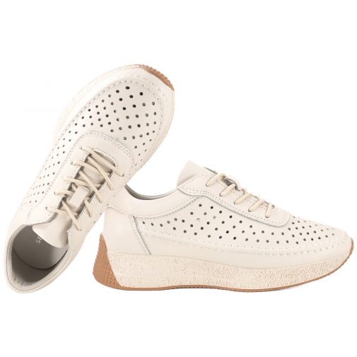 SERGIO LEONE SP-110 AŻUROWE PÓŁBUTY SKÓRZANE SPORTOWE SNEAKERSY beż