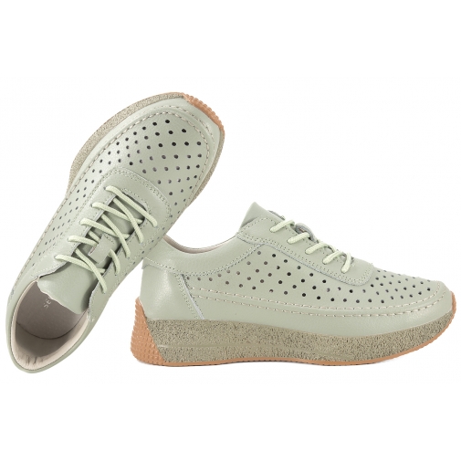 SERGIO LEONE SP-013 AŻUROWE PÓŁBUTY SKÓRZANE SPORTOWE SNEAKERSY mięta