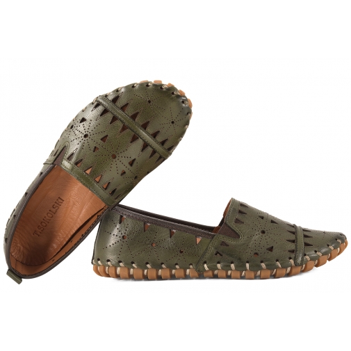 T.SOKOLSKI KAR W1225 AŻUROWE MOKASYNY PÓŁBUTY SKÓRZANE WSUWKI khaki
