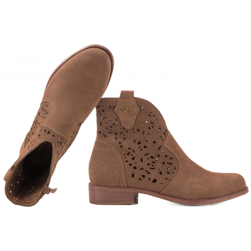 T.SOKOLSKI HX W26-50 AŻUROWE SKÓRZANE BOTKI DAMSKIE KOZACZKI ZAMSZOWE