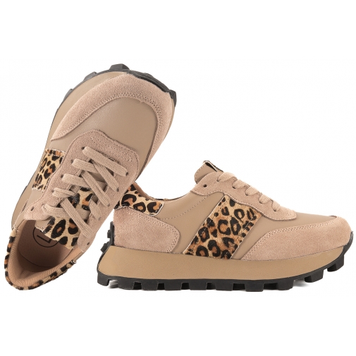 FILIPPO DP7112 PÓŁBUTY SPORTOWE DAMSKIE SNEAKERSY NA PLATFORMIE SKÓRZANE beż