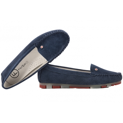FILIPPO DP2037 MOKASYNY ZAMSZOWE DAMSKIE PÓŁBUTY SKÓRZANE granatowe