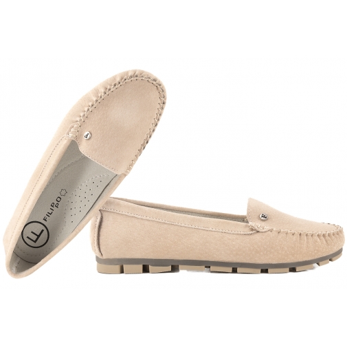 FILIPPO DP2037 MOKASYNY ZAMSZOWE DAMSKIE PÓŁBUTY SKÓRZANE beżowe
