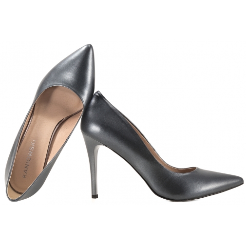 KANIOWSKI K-100/094 CZÓŁENKA DAMSKIE SZPILKI SKÓRZANE grafit metaliczny