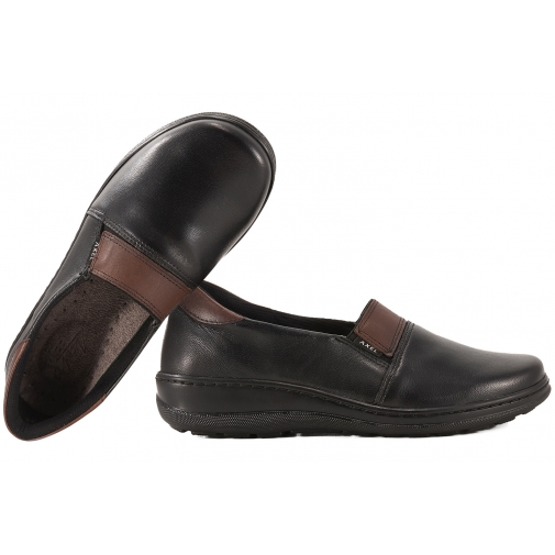 AXEL 1727 COMFORT SKÓRZANE PÓŁBUTY DAMSKIE MOKASYNY TĘGOŚĆ H  czarny/brąz