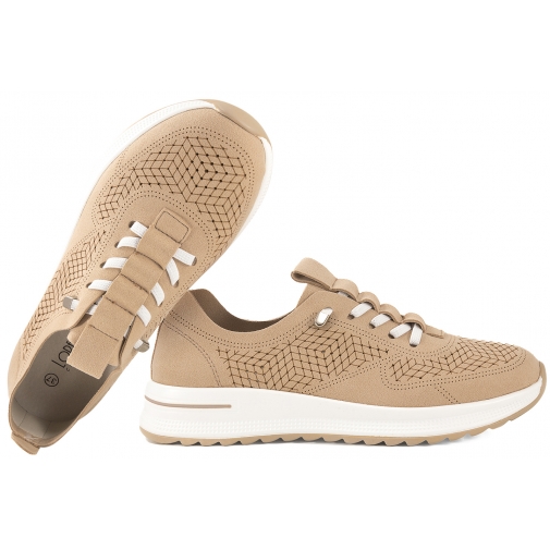 LORETTA VITALE J2214 PÓŁBUTY SPORTOWE DAMSKIE SNEAKERSY AŻUROWE PU beż