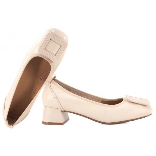 LORETTA VITALE W5349 CZÓŁENKA DAMSKIE PÓŁBUTY SKÓRZANE NA OBCASIE beżowe