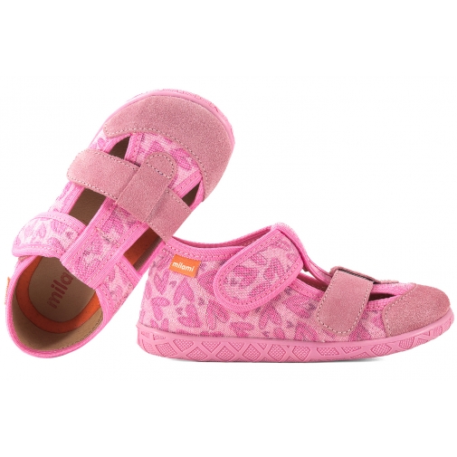 MILAMI 118C-BR-61 SANDAŁY TEKSTYLNO-SKÓRZANE DOMOWE DZIEWCZĘCE KAPCIE PAPCIE