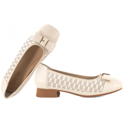 LORETTA VITALE W9951 AŻUROWE CZÓŁENKA DAMSKIE PÓŁBUTY SKÓRZANE NA OBCASIE beż